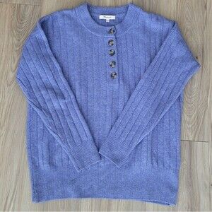 Madewell Bowden Henley Sweater Blue XS Wool Alpaca Blend Ribbed Knit